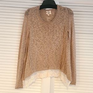 Hippie Rose Sweater.   Size XS.  Beige with Lace- Trimmed Hem